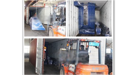 發(fā)往越南q69系列輥道通過式鋼板型材拋丸清理機(jī)裝車發(fā)貨現(xiàn)場