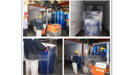 發(fā)往智利全自動(dòng)機(jī)械輸送回收式噴砂房/噴丸房發(fā)貨裝車現(xiàn)場