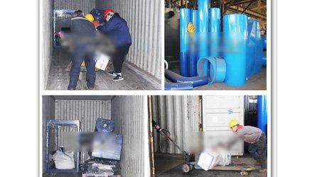 發(fā)往新加坡鋼板通過式型鋼_鋼板預(yù)處理線第三車裝車發(fā)貨現(xiàn)場